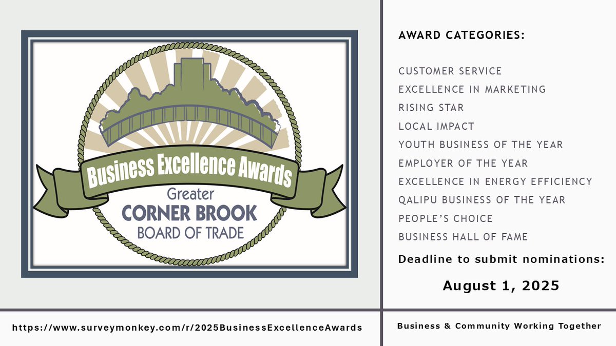 Nominations are open for the 2025 GCBBT Business Excellence Awards! This is a great chance to acknowledge the efforts &amp; services offered by our local business community in a variety of award categories! Nominations can be submitted until 5pm Aug 1st:
surveymonkey.com/r/2025Business…