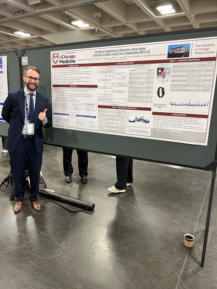 We had a fantastic time this weekend at #ATS2025 in SF! Our T32 Research Fellow, Dr. Nathan Nowalk, presented his work on our MET-12 Study under the guidance of Sleep Center leadership - Dr. Phillip LoSavio, Dr. Ale Lastra, and Dr. Esra Tasali. Way to go Nathan!