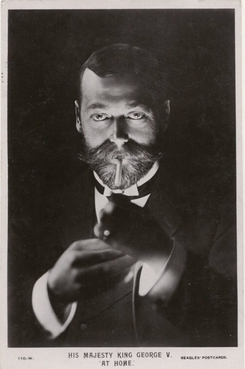 A 'striking' photograph by Robert Johnson (1856-1926) circa 1897.
King George V was a heavy smoker and in later life suffered from chronic pulmonary disease.