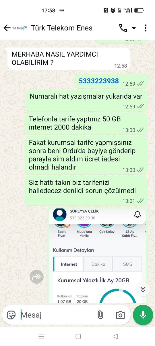 serkancelikAta's tweet photo. Sonrasında Telekom bayine hattı almam için yönlendirildim 300 TL ücret ödedim bana WhatsApp üzerinden IBAN yollayın para iadesi yapılacak dendi ama yapılmadı.
Bu dolandırıcılık değil mi .
Yazışmaları ekliyorum.
#TurkTelekom #TTDestek https://t.co/ySjV173SZ5