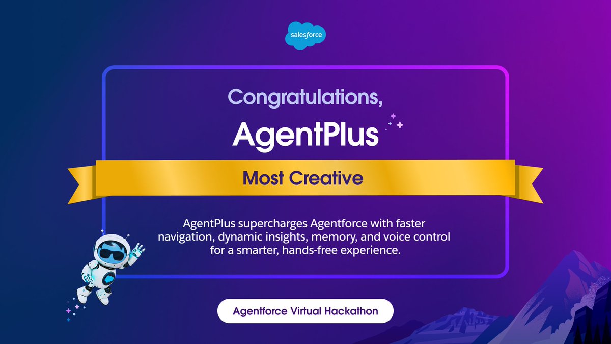 🏆 Let's give a big round of applause for the 'Honorable Mention' prize winners of the Virtual #AgentforceHackathon!

These Agentblazers built powerful Agentforce solutions that tackle real-world challenges like sustainability and disaster response.

Meet the agents, watch their