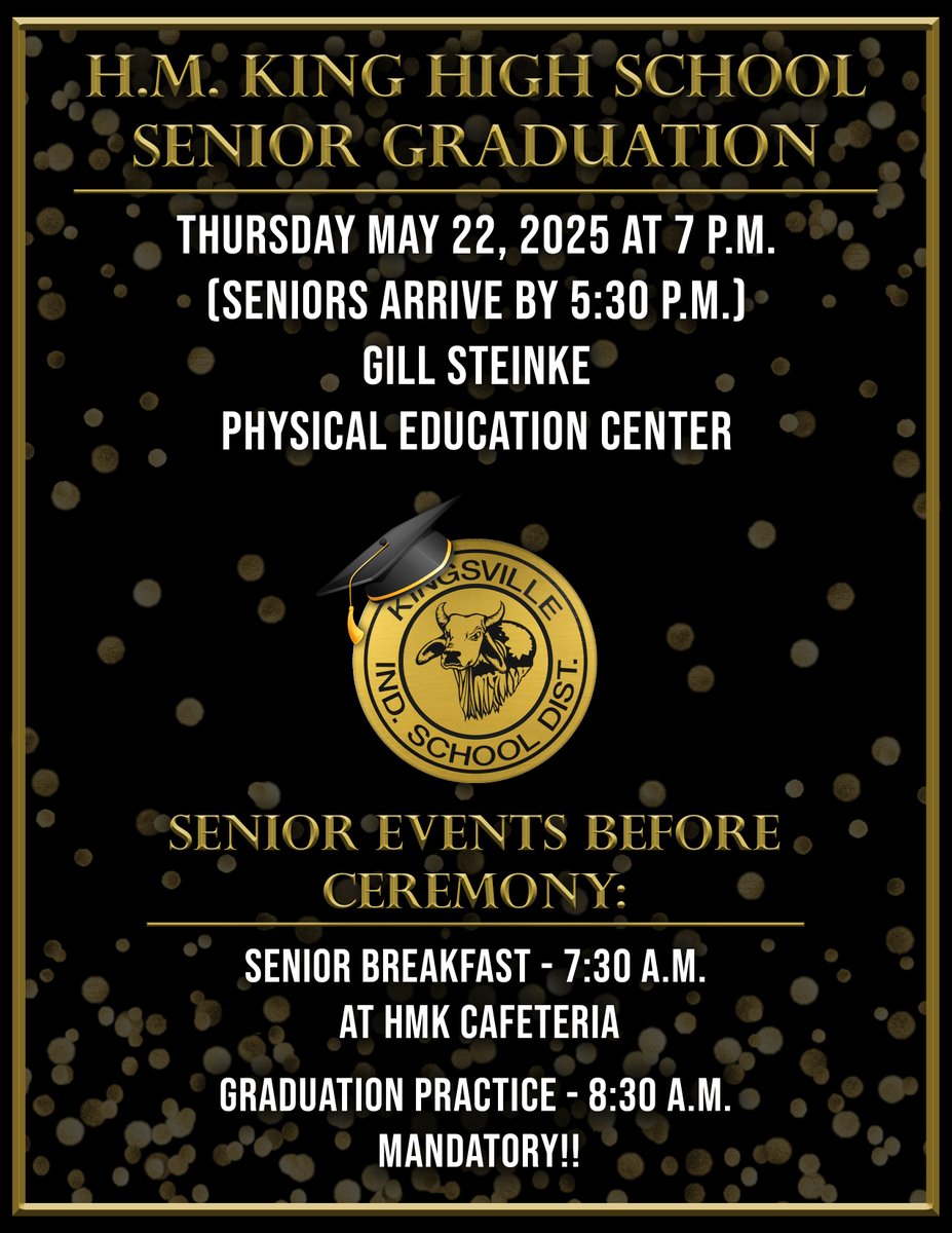 Kingsville ISD (@gomightybrahmas) on Twitter photo Tomorrow is the BIG DAY!! π€π€©π Class of 2025 Senior Graduation will be on May 22 at the Gill Steinke Physical Education Center at 7PM!! ππ©βππ§βππ€ There is also a few more important senior events on the flyer below! π€π€π
#seniorgraduation #brahmafamily #classof2025 #KISDUnited Tomorrow is the BIG DAY!! π€π€©π Class of 2025 Senior Graduation will be on May 22 at the Gill Steinke Physical Education Center at 7PM!! ππ©βππ§βππ€ There is also a few more important senior events on the flyer below! π€π€π
#seniorgraduation #brahmafamily #classof2025 #KISDUnited
