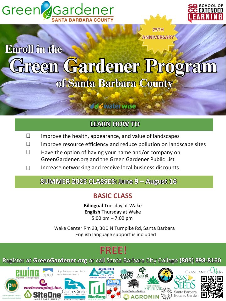 Ready to grow your skills?🌿

Enroll in the Green Gardener Program – Summer 2025 and learn water-wise, eco-friendly landscaping!

📆June 9 – August 16 | GreenGardener.org