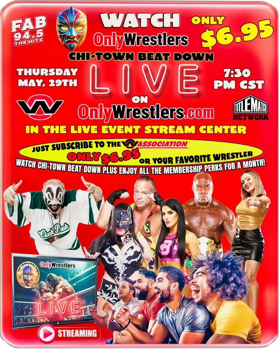 OW_Association's tweet photo. Can't make it to Chicago for "CHI-TOWN BEAT DOWN"? Catch it LIVE on https://t.co/RLPlNfeiY8!
Subscribe to the OW Association or your Favorite Wrestler and enjoy a month of perks along with the action!
#onlywrestlers  #prowrestling #tnawrestling #cmlldeluchalibre #WWE #wrestling https://t.co/IAut66SU1W