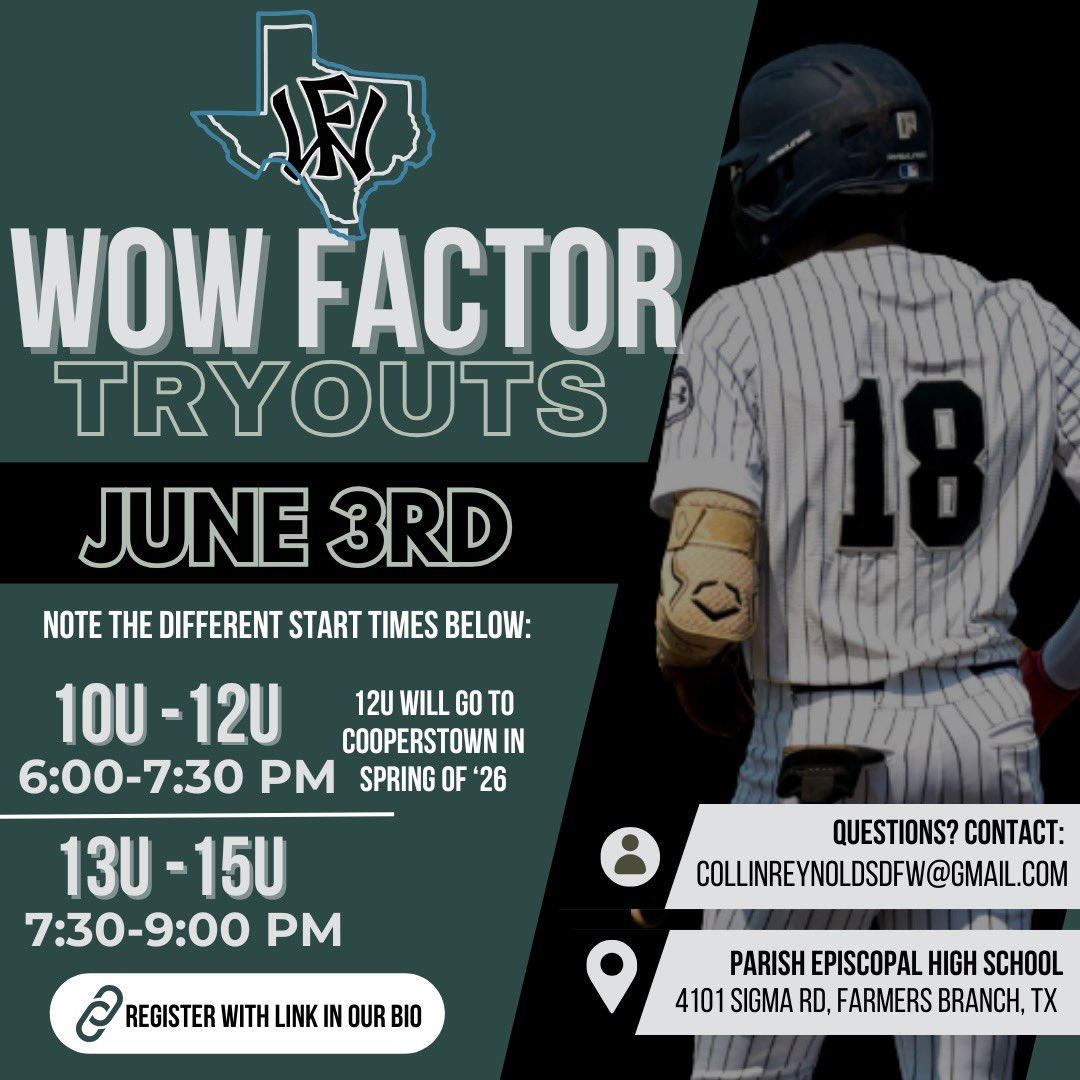 Less then two weeks away, come join #TheBrand! 
<a href="/WowFactorNation/">Wow Factor Baseball</a> 
<a href="/WowFactor_Youth/">WowFactor_YouthProgram</a>