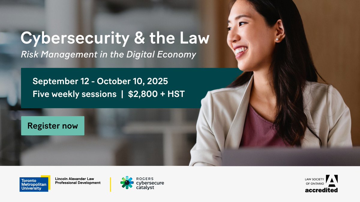 CIPS (@cips) on Twitter photo CIPS Member Discount: "Cybersecurity & the Law: Risk Management in the Digital Economy" (Sept 12 - Oct 10):
cips.ca/event/2025-cyb…
🎓 Join top experts to explore how legal frameworks, risk management strategies, and cybersecurity practices.
#Cybersecurity <a href="/TorontoMet/">Toronto Metropolitan University</a> CIPS Member Discount: "Cybersecurity & the Law: Risk Management in the Digital Economy" (Sept 12 - Oct 10):
cips.ca/event/2025-cyb…
🎓 Join top experts to explore how legal frameworks, risk management strategies, and cybersecurity practices.
#Cybersecurity <a href="/TorontoMet/">Toronto Metropolitan University</a>