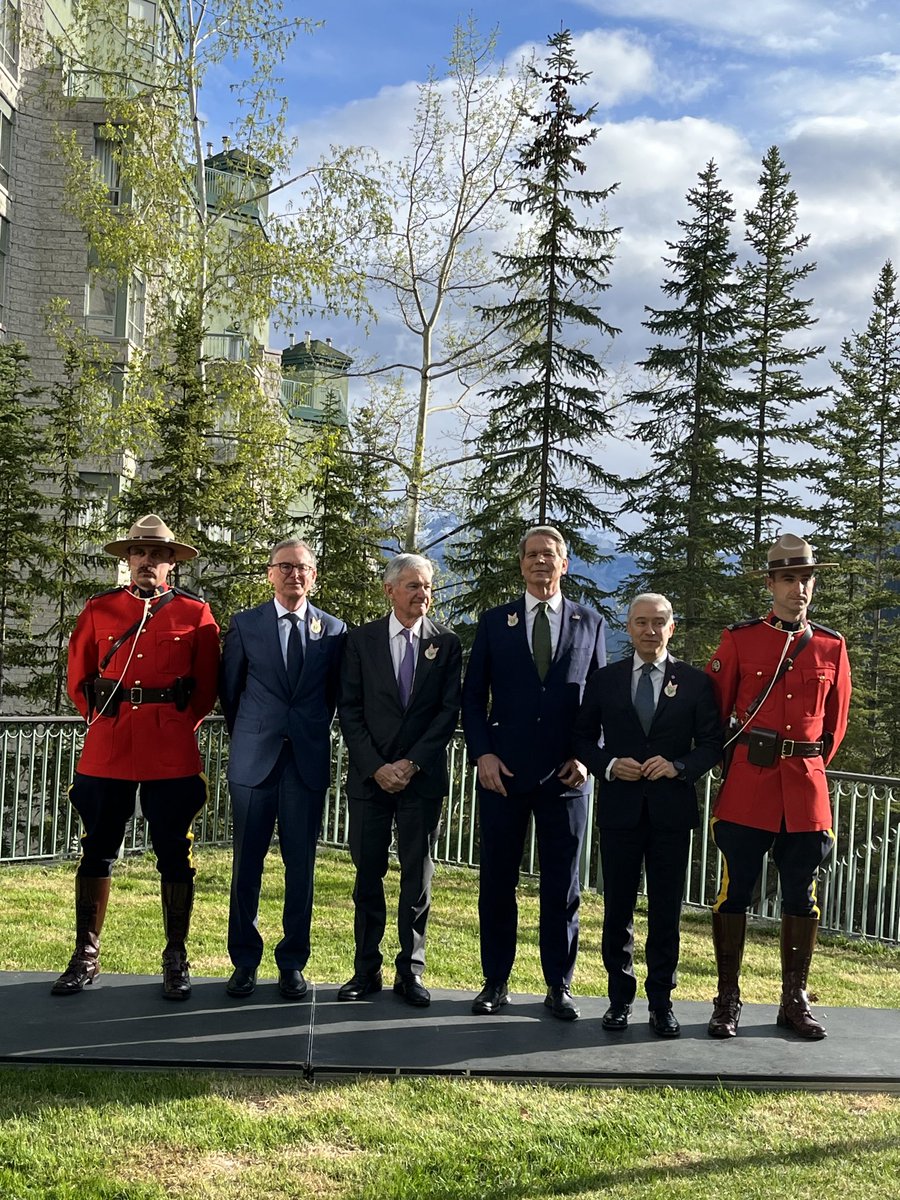David Lawder (@davelawder) on Twitter photo At #G7 finance meeting in #Banff, Alberta, SecScottBessent and <a href="/federalreserve/">Federal Reserve</a> chair Jay Powell pose with <a href="/FP_Champagne/">François-Philippe Champagne (FPC) 🇨🇦</a>, <a href="/bankofcanada/">Bank of Canada</a> gov Tiff Macklemore and <a href="/RCMP/">RCMP / GRC</a> officers before digging into global economic tensions, Trump’s tariffs, etc At #G7 finance meeting in #Banff, Alberta, SecScottBessent and <a href="/federalreserve/">Federal Reserve</a> chair Jay Powell pose with <a href="/FP_Champagne/">François-Philippe Champagne (FPC) 🇨🇦</a>, <a href="/bankofcanada/">Bank of Canada</a> gov Tiff Macklemore and <a href="/RCMP/">RCMP / GRC</a> officers before digging into global economic tensions, Trump’s tariffs, etc