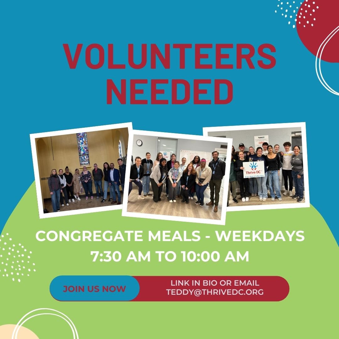 Start your morning with impact! 🌞 Volunteer with Thrive DC’s Congregate Meals Program, Mon-Fri | 7:30-10:00 AM. Make a difference before your day begins. 💛

#morningvolunteering #volunteer #dcvolunteering #giveback