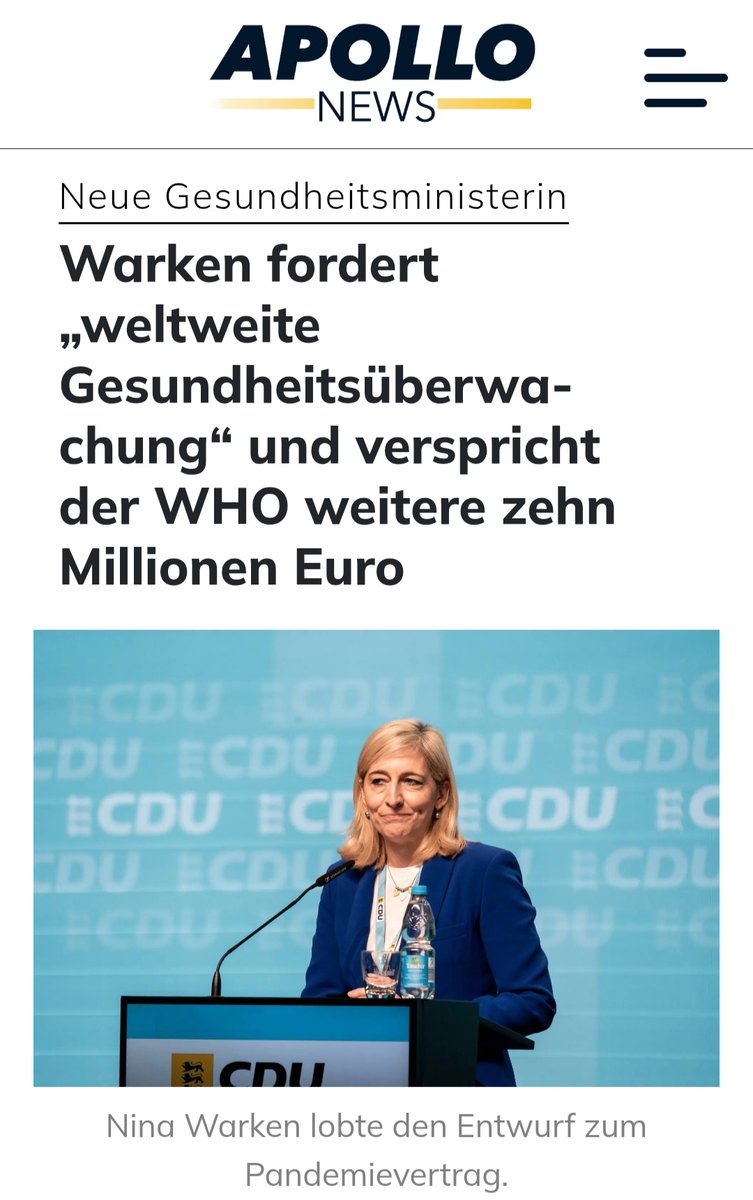Weitere 10 Mio Euro für die WHO!

"Im Vorfeld der WHO-Konferenz forderte sie (Warken) außerdem die Fokussierung auf eine „weltweite Gesundheitsüberwachung“ u „Pandemieprävention“ 🤮🤮🤮