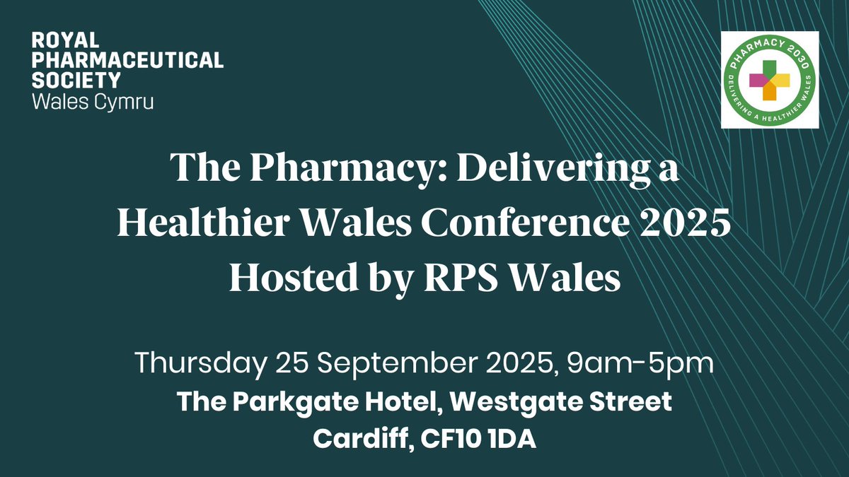 Royal Pharmaceutical Society Wales 🏴 (@rps_wales) on Twitter photo Registration is now open for the <a href="/PDaHW/">Pharmacy: Delivering a Healthier Wales</a> Conference 2025.
Join colleagues from across Wales to celebrate success, reflect on progress, and look ahead to delivering our 2030 pharmacy vision.
Find out more and register👇
events.rpharms.com/website/16867/ Registration is now open for the <a href="/PDaHW/">Pharmacy: Delivering a Healthier Wales</a> Conference 2025.
Join colleagues from across Wales to celebrate success, reflect on progress, and look ahead to delivering our 2030 pharmacy vision.
Find out more and register👇
events.rpharms.com/website/16867/