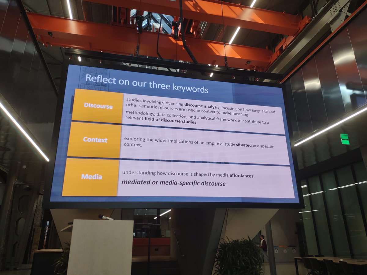 Overview of main ideas at the session on how to publish at #DCM_Journal 
1⃣ What does DCM publish? 
✅It is a journal on Discourse Studies
✅These have to be situated &amp; related to a context
✅And they need to focus on the mediated nature of discourse
🤔What is mediation? See ⏬