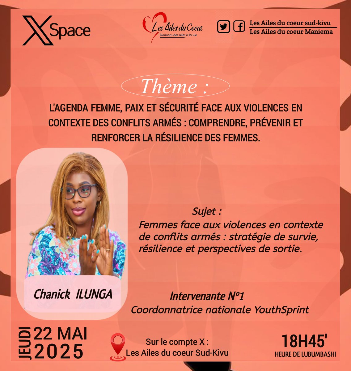 Les Ailes du Coeur Sud-Kivu (@ailesducoeurs_k) on Twitter photo Dans la première intervention avec Mme <a href="/MbuyaChanick/">Chanick Mbuya</a>, nous allons profiter d'apprendre les stratégies de survie et comment les femmes peuvent s'en sortir malgré le contexte dans lequel nous vivons. #vbg #xspace #chanick Dans la première intervention avec Mme <a href="/MbuyaChanick/">Chanick Mbuya</a>, nous allons profiter d'apprendre les stratégies de survie et comment les femmes peuvent s'en sortir malgré le contexte dans lequel nous vivons. #vbg #xspace #chanick