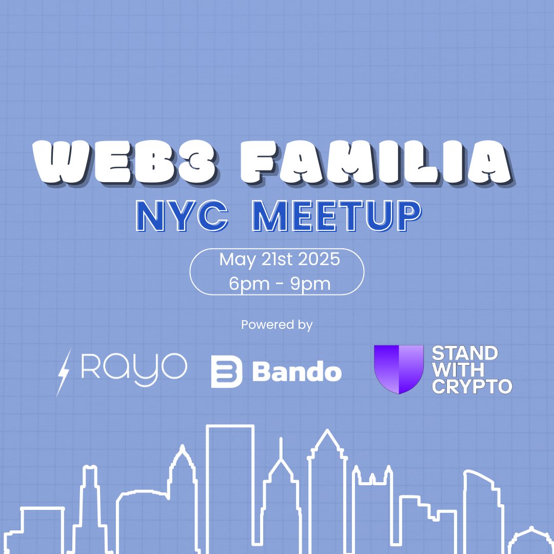NYC Familia - Join Web3 Familia, <a href="/RayoCapital/">Rayo Capital Group</a>, <a href="/BandoCool/">Bando</a>  &amp; <a href="/standwithcrypto/">Stand With Crypto🛡️</a> tonight for our monthly meet up and an evening of connection, collaboration, and community! We welcome everyone in town for <a href="/solana/">Solana</a> Accelerate to join our community of founders, developers, and builders