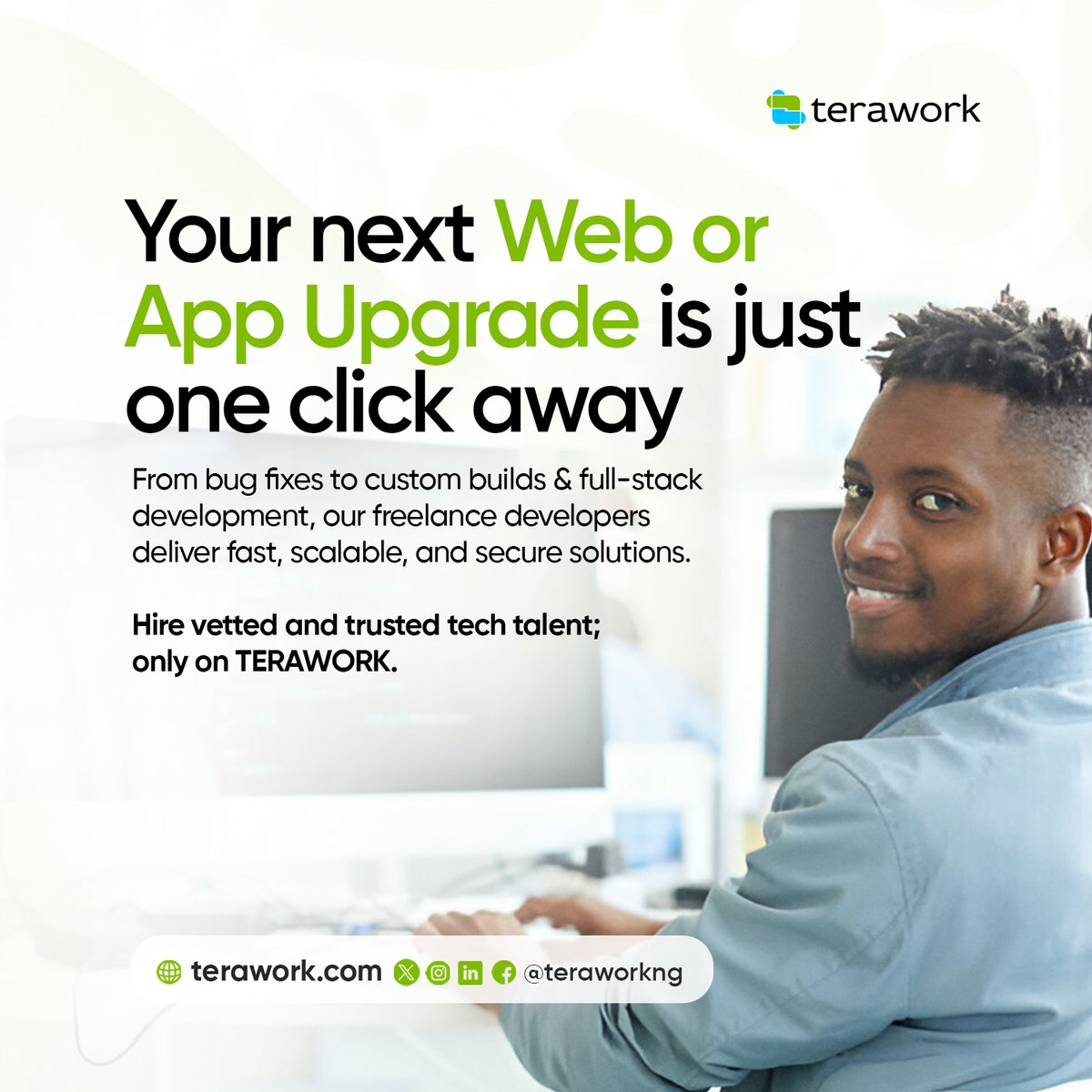 teraworkafrica's tweet photo. Need a bug fix or full build?
Hire trusted freelance developers for fast, secure, and scalable solutions.
Click link in bio to get started
#UELfinal #WebDev #Derrick #AppUpgrade #Freelancers #TechTalent #TERAWORK https://t.co/XTowghRUa1