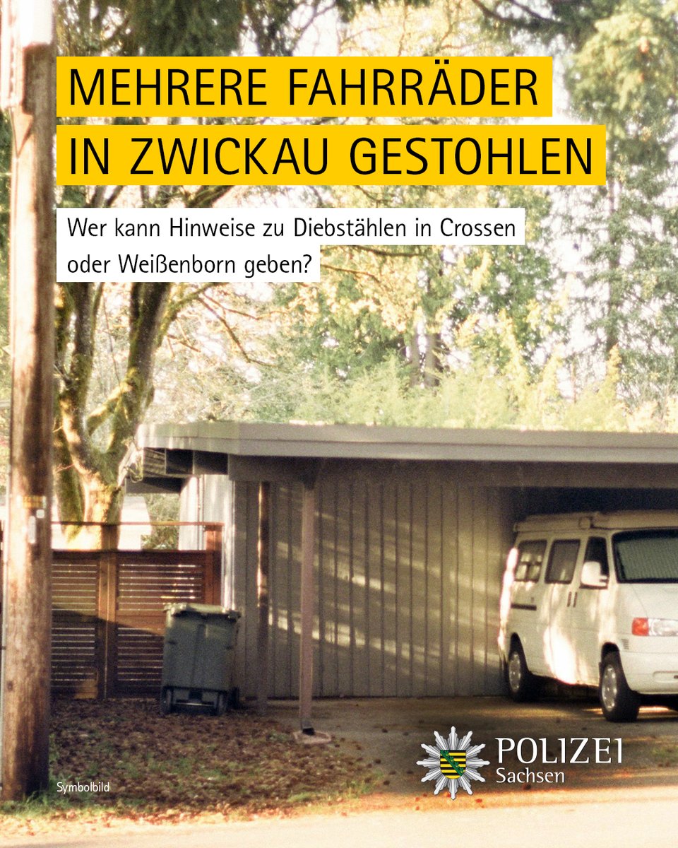 PolizeiSachsen's tweet photo. Unbekannte stahlen in den vergangenen Tagen aus den Ortsteilen #Weißenborn und #Crossen mehrere Fahrräder aus Mehrfamilienhäusern und von einem Carport.
Wir suchen Zeugen!
Diese und weitere Meldungen aus der Polizeidirektion #Zwickau: https://t.co/iLQqFbv2lz https://t.co/ICeOd5E4iE