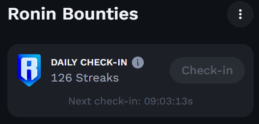 ronronnc's tweet photo. Ronin Bounties Daily Check-in 
DAY 126 ✅ 

Don't forget to check in and stack that $RON! @Ronin_Network https://t.co/3Xr4QAxHd7