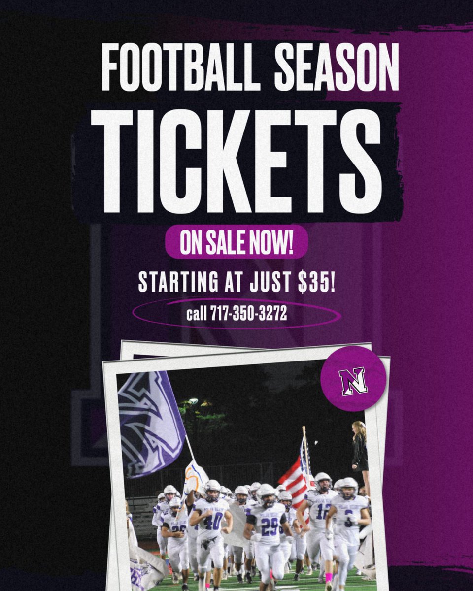 2025 Northern Varsity Football Season tickets are now on sale. Call 717-350-3272 for more information.