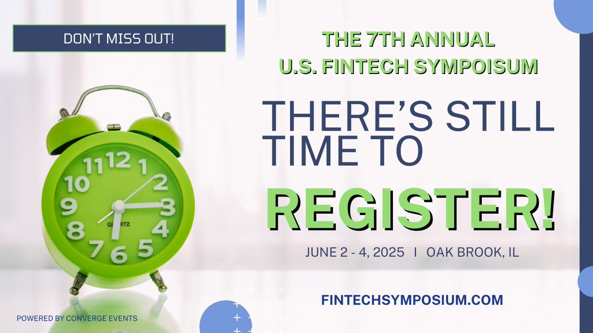 FintechSym's tweet photo. 🚨 Don’t miss out—registration is still open for #USFS2025!
📅 June 2–4 | Oak Brook, IL
🔥 AI, fraud, compliance, embedded finance
🤝 Connect. Learn. Lead.
🎟️ Register: https://t.co/j9yjvqyePl https://t.co/suC9Y1TQXe