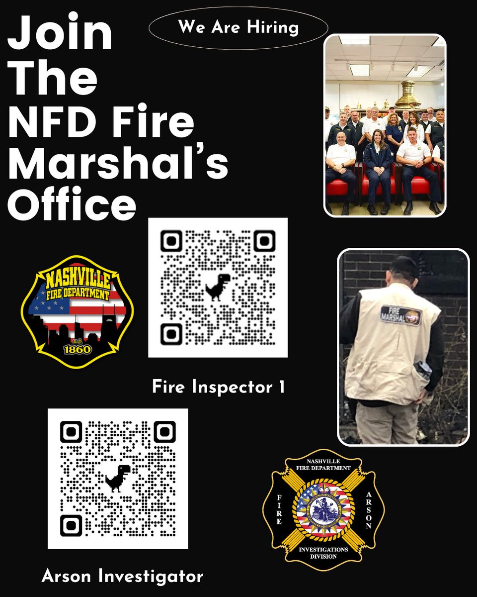 Nashville Fire Dept (@nashvillefd) on Twitter photo WE WANT YOU! We are hiring for our Fire Marshal's Office. Scan the QR codes to check out the postings and apply today. <a href="/NashCareers/">Metro Nashville Careers</a> is the place to check out all Metro Openings! WE WANT YOU! We are hiring for our Fire Marshal's Office. Scan the QR codes to check out the postings and apply today. <a href="/NashCareers/">Metro Nashville Careers</a> is the place to check out all Metro Openings!