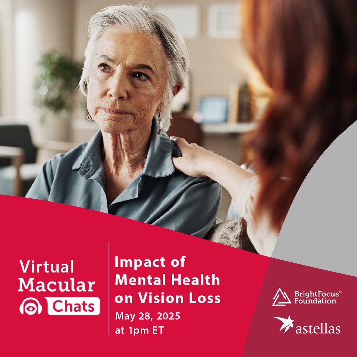 Astellas Pharma US (@astellasus) on Twitter photo In honor of Mental Health Awareness Month, weāre partnering with <a href="/_BrightFocus/">BrightFocus Foundation</a> for a Macular Chat to discuss the impact of vision loss on mental health and the emotional challenges faced by those with low vision. Register here: bit.ly/43a1Q8k
For U.S. Audiences Only In honor of Mental Health Awareness Month, weāre partnering with <a href="/_BrightFocus/">BrightFocus Foundation</a> for a Macular Chat to discuss the impact of vision loss on mental health and the emotional challenges faced by those with low vision. Register here: bit.ly/43a1Q8k
For U.S. Audiences Only