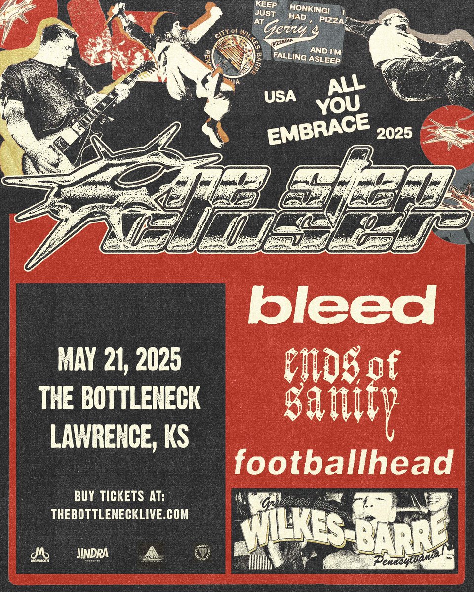 Hardcore band <a href="/onestepcloserwb/">One Step Closer</a> hits The Bottleneck stage TONIGHT with <a href="/Bleed_214/">Bleed</a> , Ends of Sanity, and Footballhead! Get your tickets before it’s too late.

All Ages // Doors at 6pm

🎟️Tickets at thebottlenecklive.com or tonight at the door!