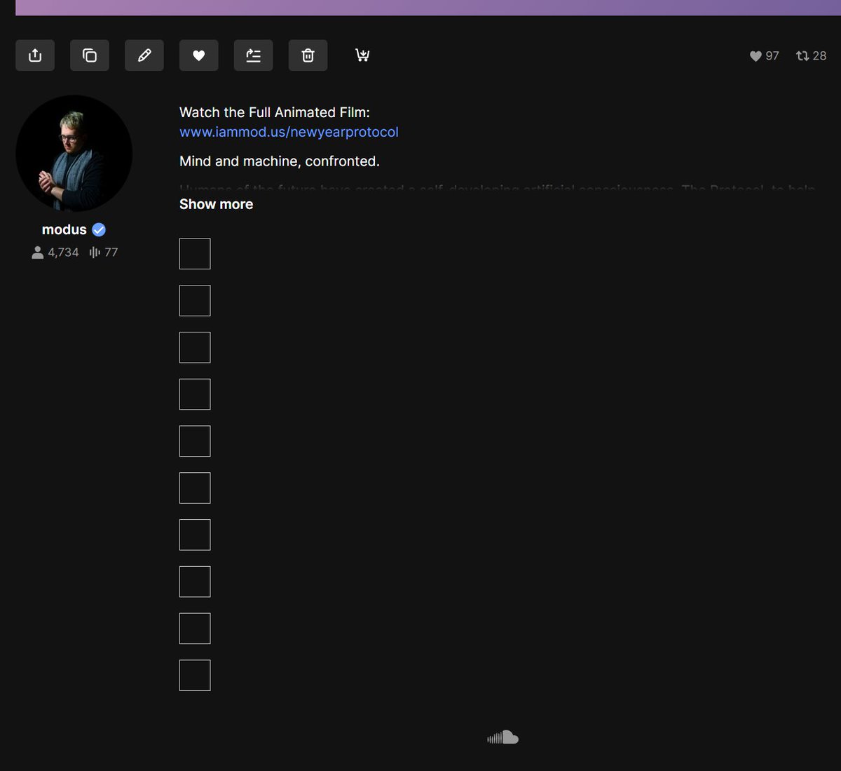 modus π (@iammodus) on Twitter photo hey <a href="/SCsupport/">SoundCloud Support</a> this bug's been here for a long time now, tracks suddenly disappear from playlists after a few minutes, becoming completely inaccessible & needing a full page reload to fix.
bit hard to listen to music when the music just vanishes into the astral planeπ hey <a href="/SCsupport/">SoundCloud Support</a> this bug's been here for a long time now, tracks suddenly disappear from playlists after a few minutes, becoming completely inaccessible & needing a full page reload to fix.
bit hard to listen to music when the music just vanishes into the astral planeπ