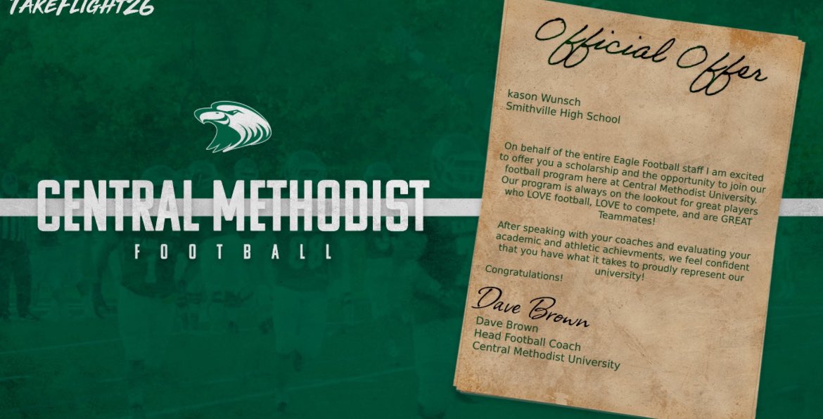 Kason Wunsch (@kasonwunsch) on Twitter photo After a great conversation with <a href="/CoachBuckallew/">Coach Buck</a>. I am blessed to receive my first collegiate offer! <a href="/SVille_Football/">Smithville Football</a> <a href="/myCTsports/">CourierTribuneSports</a> <a href="/JPRockMO/">JP Rock</a> <a href="/CoachDaveBrown/">Dave Brown</a> After a great conversation with <a href="/CoachBuckallew/">Coach Buck</a>. I am blessed to receive my first collegiate offer! <a href="/SVille_Football/">Smithville Football</a> <a href="/myCTsports/">CourierTribuneSports</a> <a href="/JPRockMO/">JP Rock</a> <a href="/CoachDaveBrown/">Dave Brown</a>