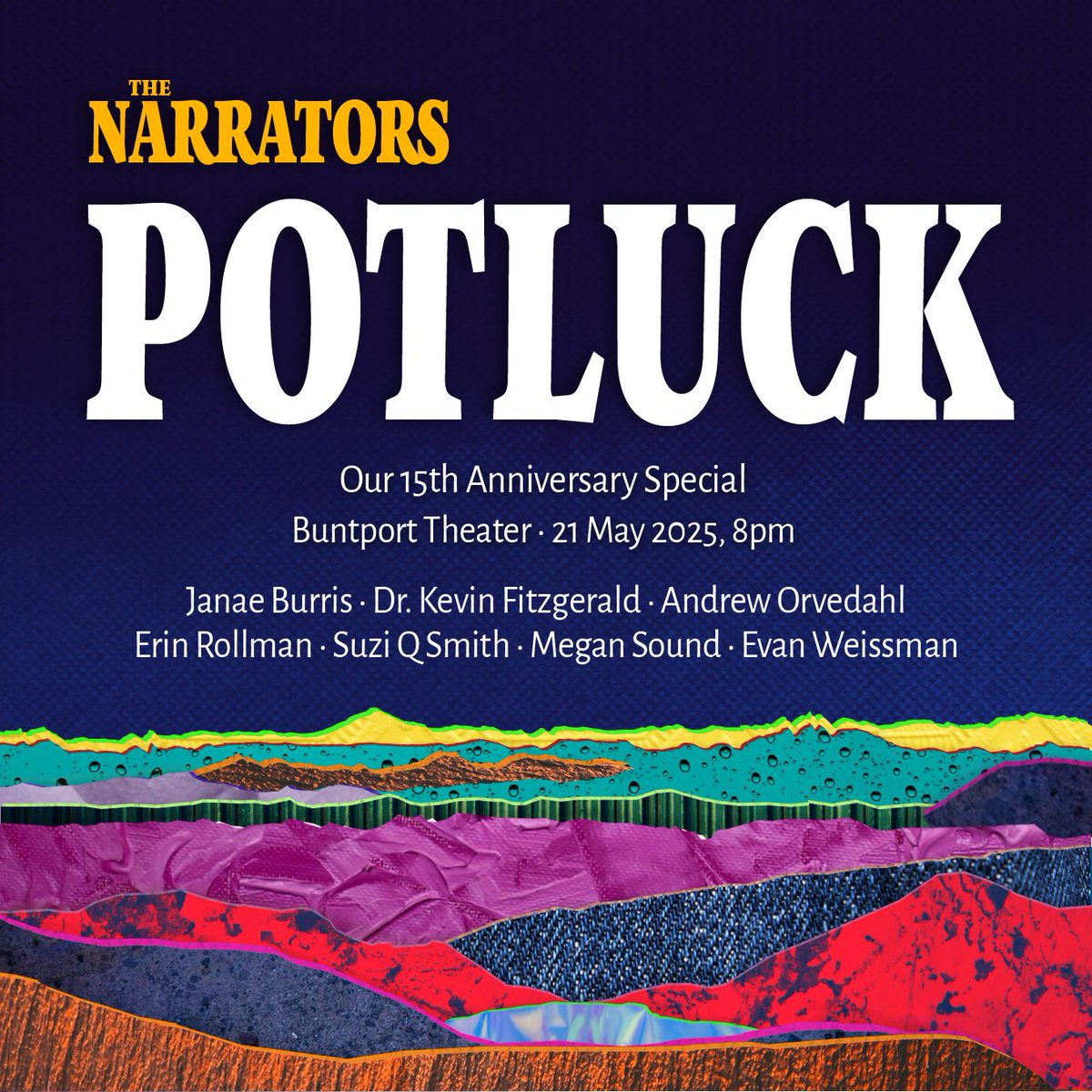 Our 15th anniversary is tonight. See you there? True stories from <a href="/negativenegro/">Janae Burris</a>, Dr. Kevin Fitzgerald, @theorvedahl, @buntport's Erin Rollman, <a href="/suziqsmith/">Suzi Q. Smith</a>, <a href="/MeganSound/">Megan Sound</a>, and Evan Weissman. 8pm at @buntport. There will be cookies. See you there?