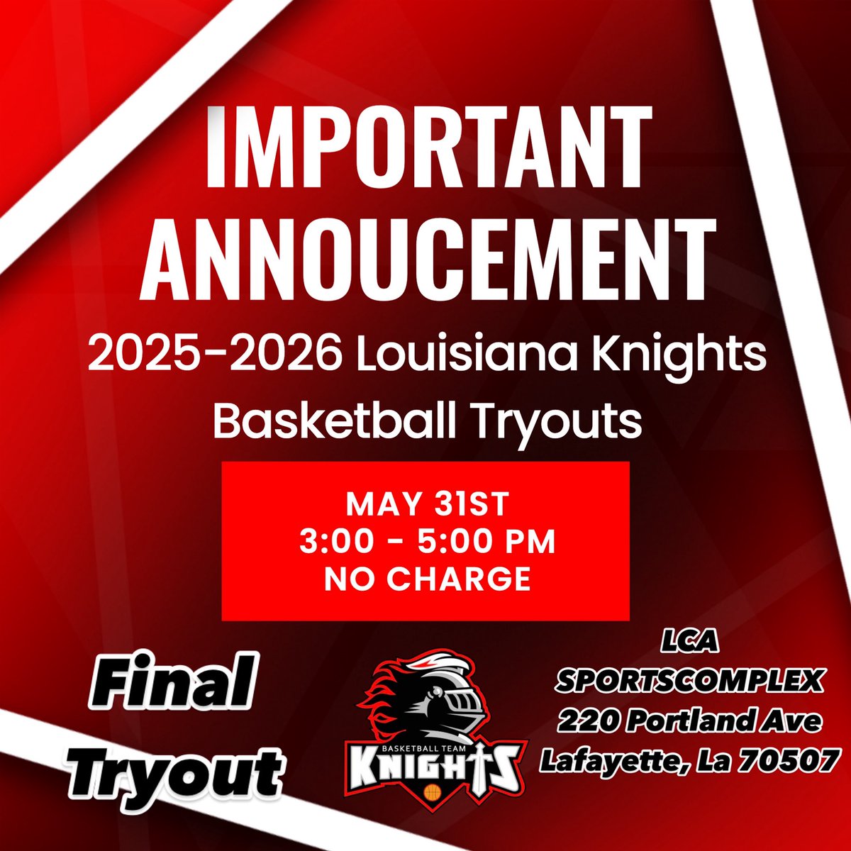 Louisiana Knights Post Grad Academy offers its last tryouts for the 2025-26 Season