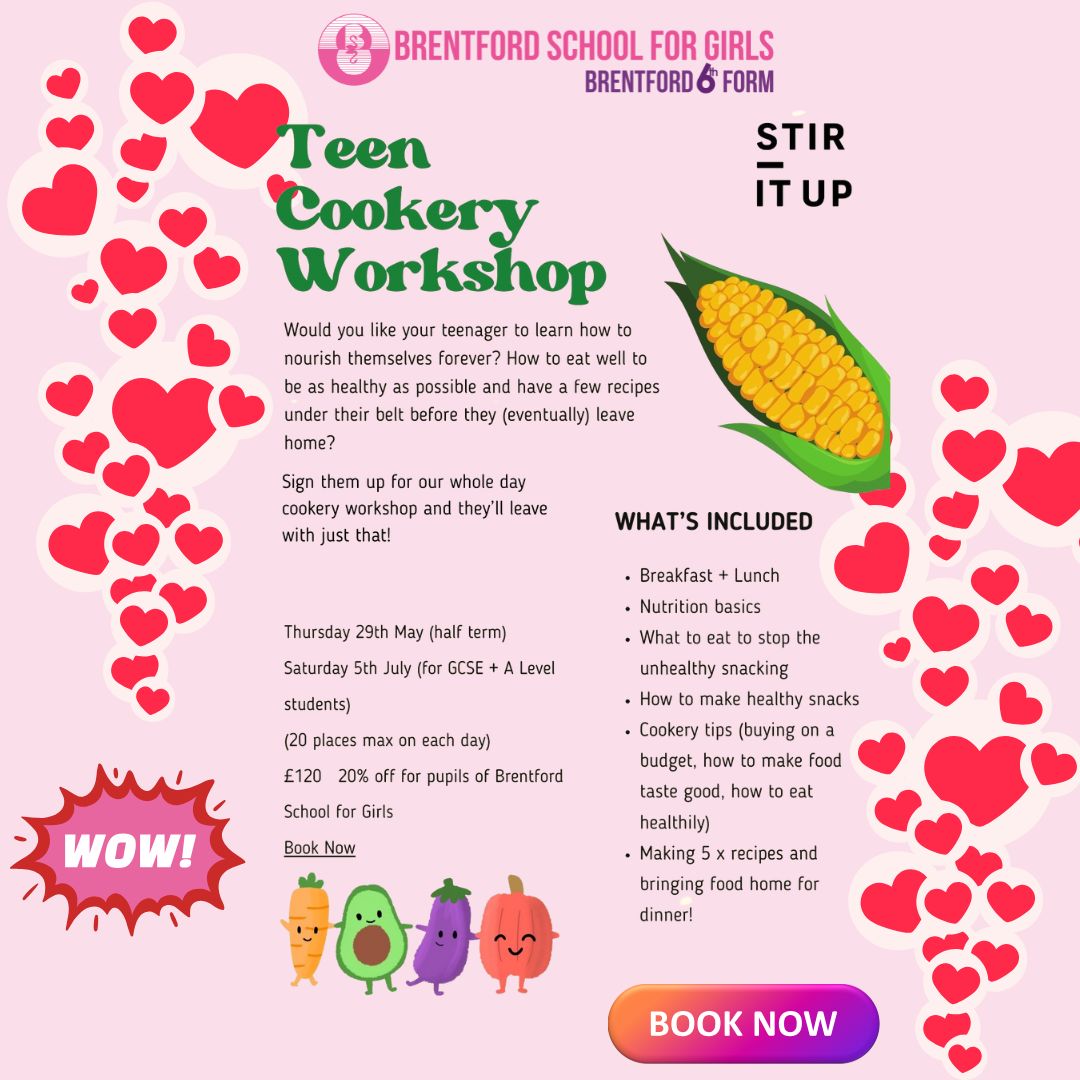 brentfordschool's tweet photo. Still a few spaces left! Join our Teen Cookery Workshop this half-term with Jacquie from Stir it Up! 🍳 Learn cooking skills, make friends, & create healthy meals from scratch. Spaces limited – BOOK NOW! 📧 jacquie@stiritup.org.uk 📞 07919180812 #TeenCooking #LearnToCook https://t.co/U9KEwxVpdJ
