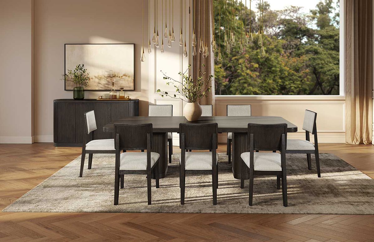 Designed for both intimate dinners and large gatherings, the #TulaneDining Table effortlessly expands from 84" to 102" with a self-storing leaf, offering seamless versatility.The perfect companion to the table, the #TulaneSideboard combines beauty and utility. 
#martinfurniture