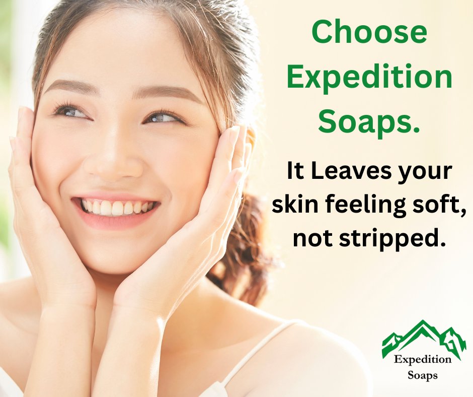 Think "squeaky clean" is a good thing? 👀 Think again. 

Squeaky skin = stripped skin. ❌

Choose Expedition Soaps.✅  It'll Leave Your Skin Soft &amp; Moisturized, Not Stripped!