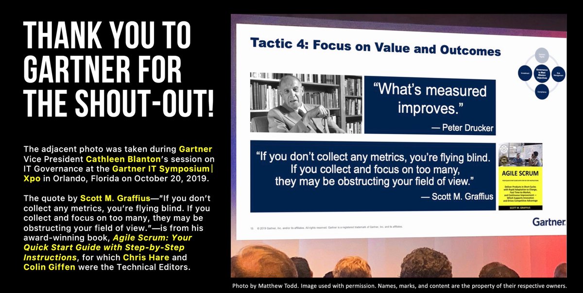ScottGraffius's tweet image. Honored that Gartner featured content from my Agile Scrum: Your Quick Start Guide with Step-by-Step Instructions book (Chris Hare and Colin Giffen, Technical Editors) in their talk at the Gartner IT Symposium.

🔗 scottgraffius.com/blog/files/Gar… | #Gartner #Metrics #Quote #MetricsQuote