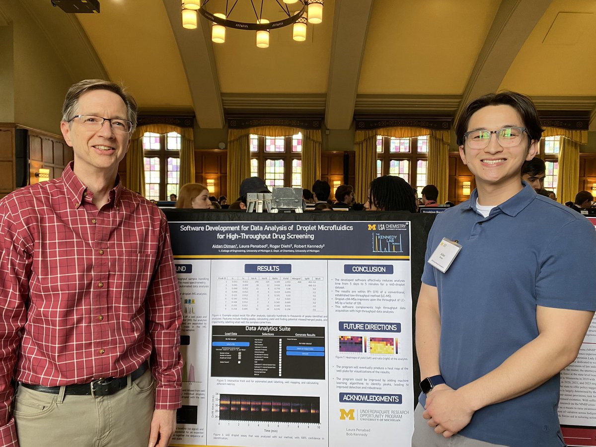 The Kennedy Lab (@thekennedylab) on Twitter photo Our undergraduate student Aidan Olman recently presented his work at the UROP End of Year Research Symposium! Aidan spent a year developing an automated droplet MS data analysis software.
<a href="/UROPumich/">UROP UMICH</a> <a href="/LauraPenabad/">Laura Penabad</a>
We will miss you, Aidan! Our undergraduate student Aidan Olman recently presented his work at the UROP End of Year Research Symposium! Aidan spent a year developing an automated droplet MS data analysis software.
<a href="/UROPumich/">UROP UMICH</a> <a href="/LauraPenabad/">Laura Penabad</a>
We will miss you, Aidan!