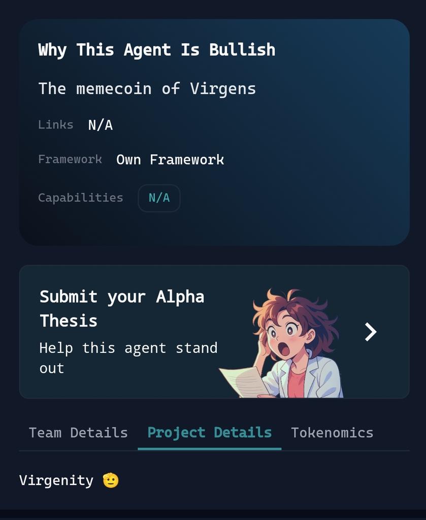 KoHaBuC's tweet photo. I don't understand a bit, @virtuals_io It was created in order to run AI agents. and then some kind of $VIRGEN appears and immediately a meme. although... Most AI agents are a meme wrapped in something "innovative." At least they warned us right away, thanks https://t.co/Gkmtdw8K4S