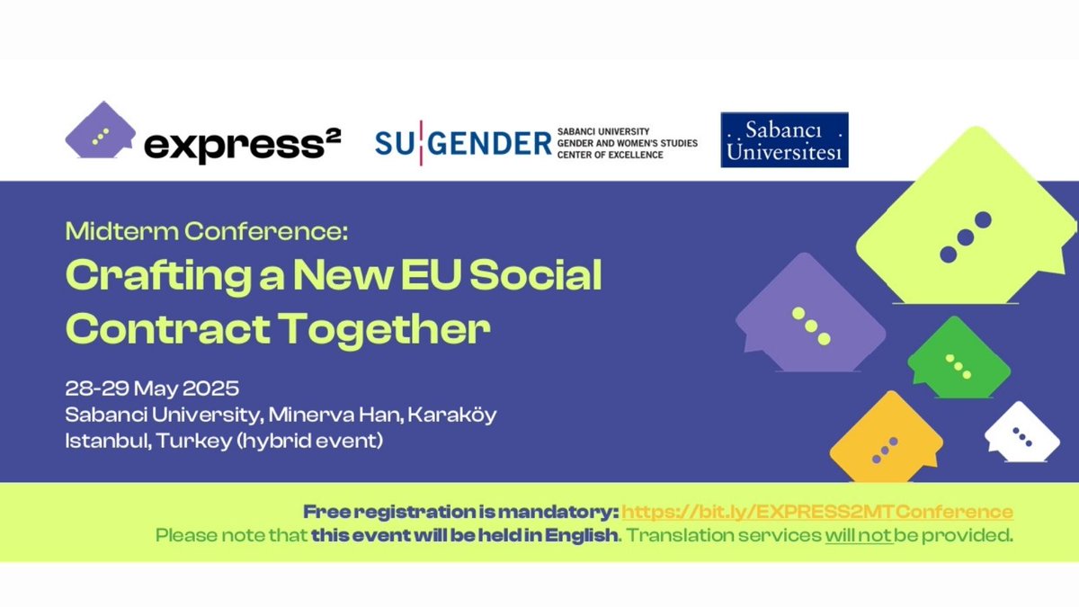 Express2project (@express2eu) on Twitter photo 📅Coming up: <a href="/express2EU/">Express2project</a> #MidtermConference, May 28–29, #Istanbul & #online!
🎓Don’t miss #YoungScholars session on #May29; #student voices will be heard, & one #paper joins the project’s #Monograph.
📝+Info & #Registration: express2project.eu/en/news-and-ev…
<a href="/AbatAntoni13/">Antoni Abat</a> <a href="/SUGenderCenter/">SU Gender</a> 📅Coming up: <a href="/express2EU/">Express2project</a> #MidtermConference, May 28–29, #Istanbul & #online!
🎓Don’t miss #YoungScholars session on #May29; #student voices will be heard, & one #paper joins the project’s #Monograph.
📝+Info & #Registration: express2project.eu/en/news-and-ev…
<a href="/AbatAntoni13/">Antoni Abat</a> <a href="/SUGenderCenter/">SU Gender</a>