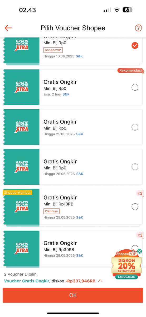 ayyGrandee's tweet photo. @seterahdeh Di akun shoppe aku gratis ongkir masih ada. Dan setahuku kalau sering belanja, makin banyak vouchernya. https://t.co/SVHn9suG80