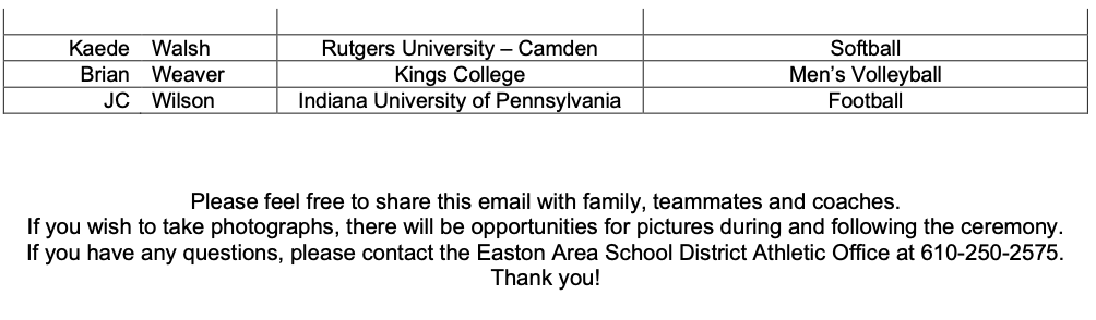 GoRedRovers's tweet photo. Current tentative list of seniors participating in our Student-Athlete College Signing Ceremony on June 5 at 1pm at EAHS! https://t.co/Efc1xfGfo0