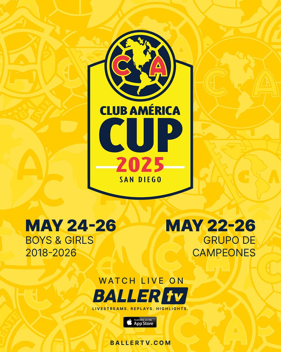 Soccer on BallerTV (@ballertvfc) on Twitter photo 750 teams from North, Central, and South America will be competing at the Club America Cup this weekend! <a href="/surfcupsports/">SurfCupSports</a>
Watch the excitement unfold on BallerTV.
๐
Thu, May 22 - Mon, May 26, 2025
๐ San Diego, CA
๐ Watch all the action live: bit.ly/4jjTos3 750 teams from North, Central, and South America will be competing at the Club America Cup this weekend! <a href="/surfcupsports/">SurfCupSports</a>
Watch the excitement unfold on BallerTV.
๐
Thu, May 22 - Mon, May 26, 2025
๐ San Diego, CA
๐ Watch all the action live: bit.ly/4jjTos3