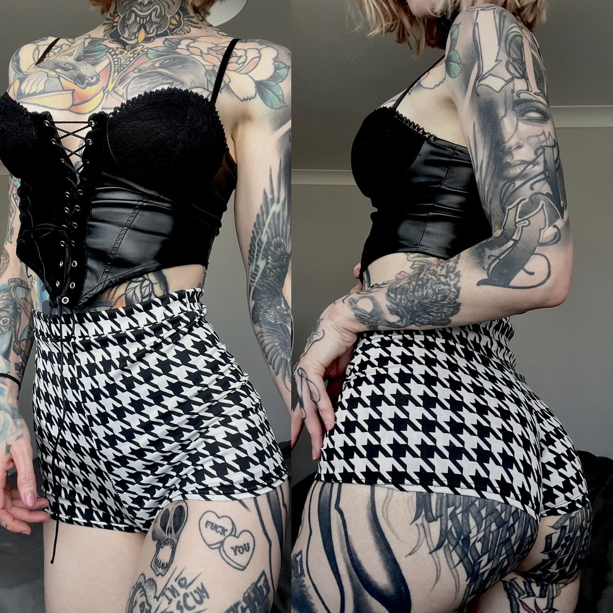 thel1ttlekitten's tweet photo. Front or back ? 

#meme #girls #tattooedgirl #dogtooth #outfit #cats https://t.co/r2I4mPhJD2
