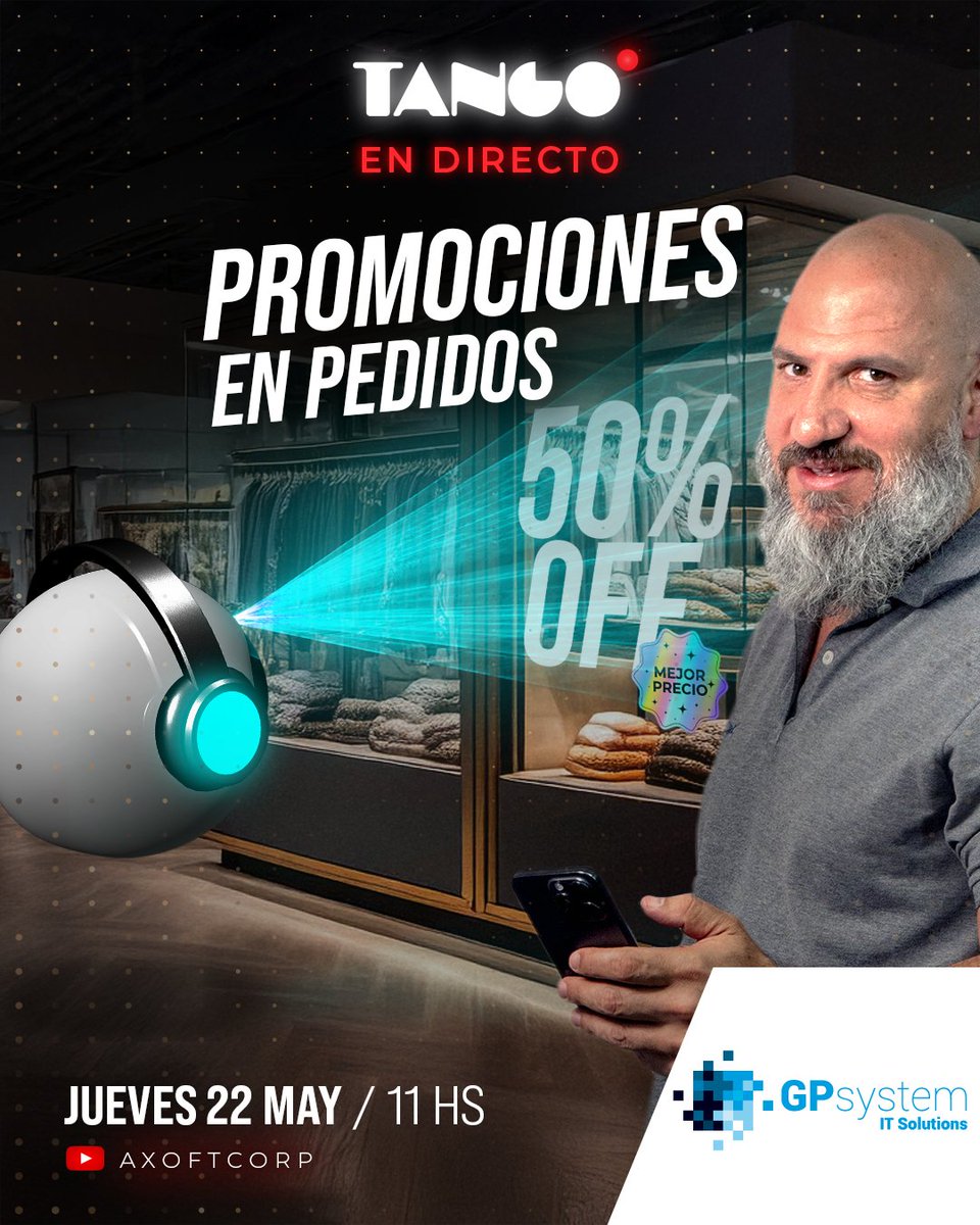 gpsystemit's tweet image. #TangoEnDirecto 👉Te esperamos mañana a las 11hs en el directo de Pedidos D4 – Promociones, donde veremos el manejo de promociones de ventas y tesorería en la carga de pedidos. También la selección intención de pagos, cuotas y su integración con Tango AI
🔴youtube.com/live/2YBuUyY4f…