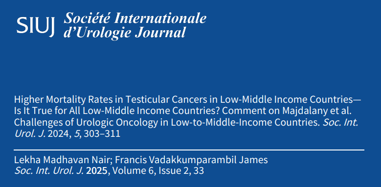 Société Internationale d'Urologie Journal (@siu_journal) on Twitter photo In this comment, the authors write about the mortality rates for #testicular #cancers in low-middle income countries.
🔗to Full Article: mdpi.com/3274600
📜Latest Issue: mdpi.com/2563-6499/6/2?…
<a href="/SIU_urology/">SIU-Urology</a> <a href="/pcvblack/">Peter Black</a> <a href="/SpiessPhilippe/">Philippe spiess</a> <a href="/LysCampeauMD/">Lysanne Campeau, MD</a> <a href="/DrHWoo/">Professor Henry Woo</a> <a href="/jteoh_hk/">Jeremy Teoh</a> In this comment, the authors write about the mortality rates for #testicular #cancers in low-middle income countries.
🔗to Full Article: mdpi.com/3274600
📜Latest Issue: mdpi.com/2563-6499/6/2?…
<a href="/SIU_urology/">SIU-Urology</a> <a href="/pcvblack/">Peter Black</a> <a href="/SpiessPhilippe/">Philippe spiess</a> <a href="/LysCampeauMD/">Lysanne Campeau, MD</a> <a href="/DrHWoo/">Professor Henry Woo</a> <a href="/jteoh_hk/">Jeremy Teoh</a>