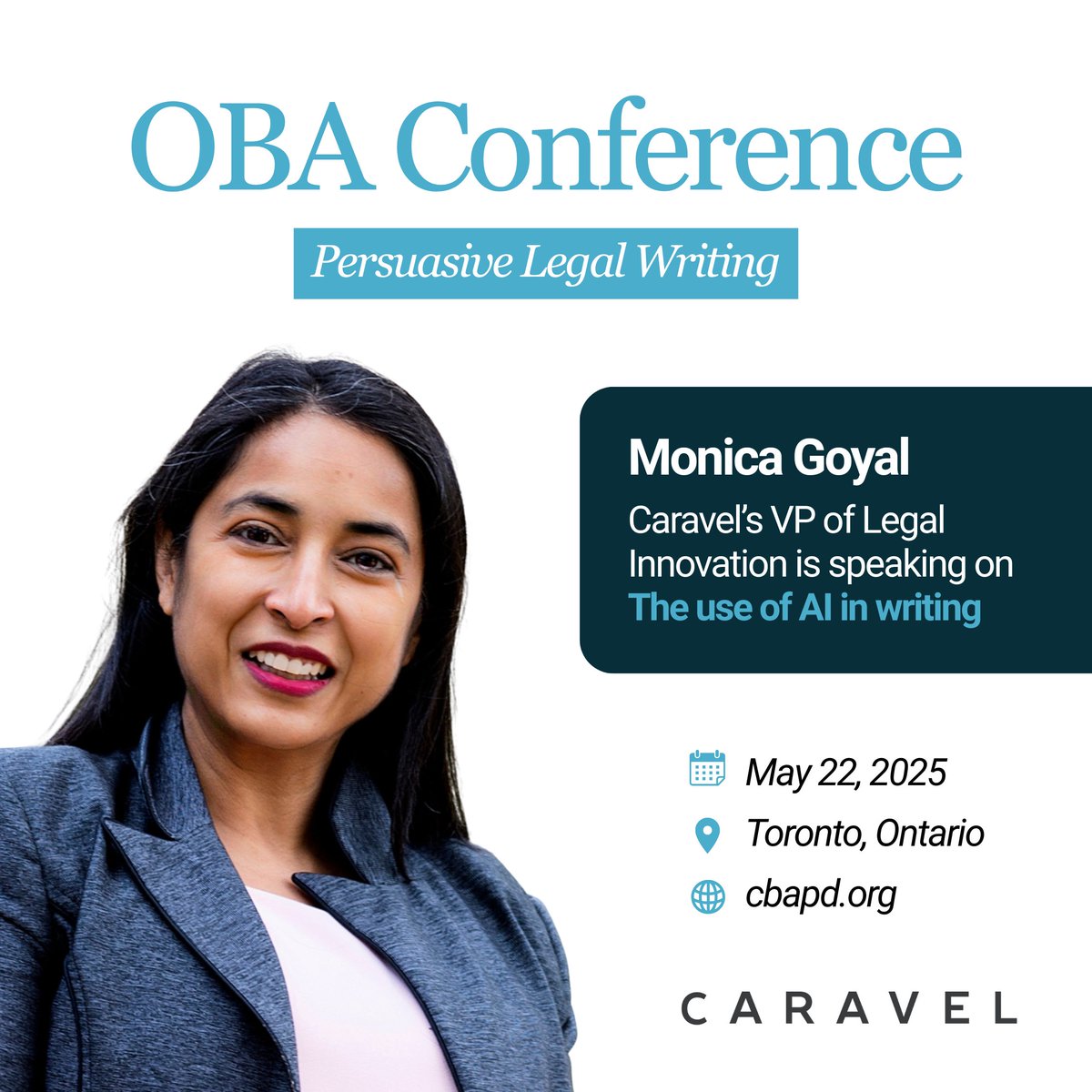 Caravel_Law's tweet image. 🎤 Exciting news! Monica Goyal, Caravel Law’s VP of Legal Innovation, will be speaking at the upcoming OBA Conference on Persuasive Legal Writing. Join Monica tomorrow, May 22, as she explores how AI is transforming legal writing.

🔗 Learn more: cbapd.org/details_en.asp…