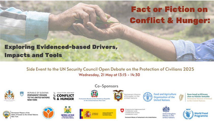 swiss_un's tweet photo. Conflict remains the single largest driver of acute food insecurity.

🇨🇭calls for respect of #IHL, implementation of #UNSC Res. 2417 &amp; support for anticipatory, localized &amp; protection-focused responses.

We need political will to turn words into action. #ProtectionofCiviliansWeek https://t.co/Sb4SDFMzXN