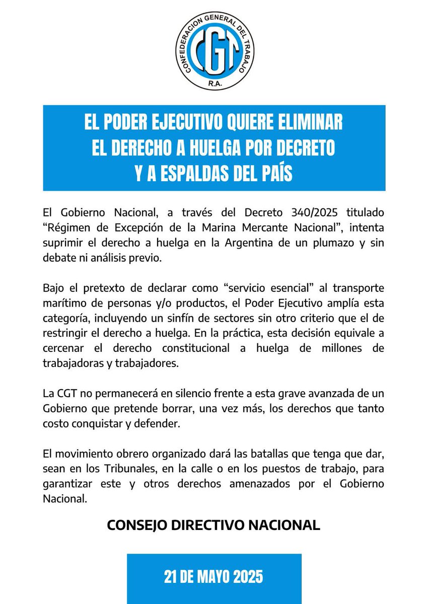 MundoGremial's tweet photo. 🔴 #AHORA | La CGT denunció que el gobierno de @JMilei "quiere eliminar el derecho a huelga" y anticipó que "no permanecerá en silencio"

📢 "El movimiento obrero dará las batallas que tenga que dar" https://t.co/yGUsVLD942
