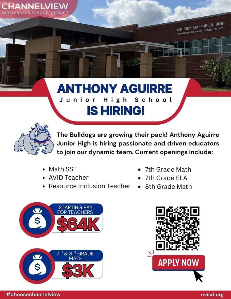 🐾 Ready to join a winning team? The Aguirre Bulldogs are HIRING! ✨
If you’re passionate, driven, and ready to make a difference, they want YOU on their pack!
Apply today and help them shape the future—one Bulldog at a time. 💙🔥
