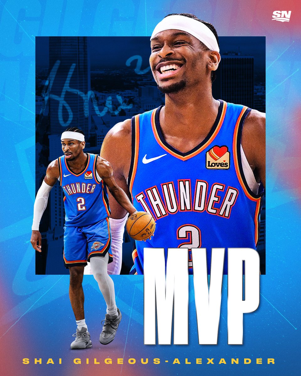 Sportsnet (@sportsnet) on Twitter photo SGA = MVP ๐จ๐ฆ
Shai Gilgeous-Alexander has won the 2024-25 NBA MVP award, per <a href="/ShamsCharania/">Shams Charania</a> ๐ SGA = MVP ๐จ๐ฆ
Shai Gilgeous-Alexander has won the 2024-25 NBA MVP award, per <a href="/ShamsCharania/">Shams Charania</a> ๐