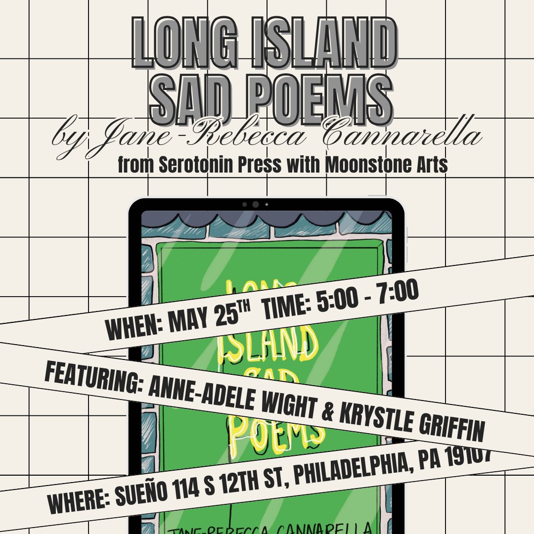 Serotonin (@serotoninpoetry) on Twitter photo Please join us at Sueño Mexican Restaurant in Philadelphia on Sunday, May 25th from 5-7pm as we celebrate the release of Jane-Rebecca Cannarella’s poetry collection, Long Island Sad Poems. Our author <a href="/anotherintro/">anotherintro</a> will be reading from her collection and books will be available! Please join us at Sueño Mexican Restaurant in Philadelphia on Sunday, May 25th from 5-7pm as we celebrate the release of Jane-Rebecca Cannarella’s poetry collection, Long Island Sad Poems. Our author <a href="/anotherintro/">anotherintro</a> will be reading from her collection and books will be available!