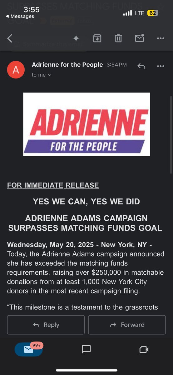 Sophie Krichevsky (she/her/hers) (@skrichev13) on Twitter photo INBOX - <a href="/AdrienneEAdams/">Adrienne E. Adams</a> campaign says it has hit the threshold for matching funds (two days ahead of the next filing deadline): “Yes We Can, Yes We Did” INBOX - <a href="/AdrienneEAdams/">Adrienne E. Adams</a> campaign says it has hit the threshold for matching funds (two days ahead of the next filing deadline): “Yes We Can, Yes We Did”
