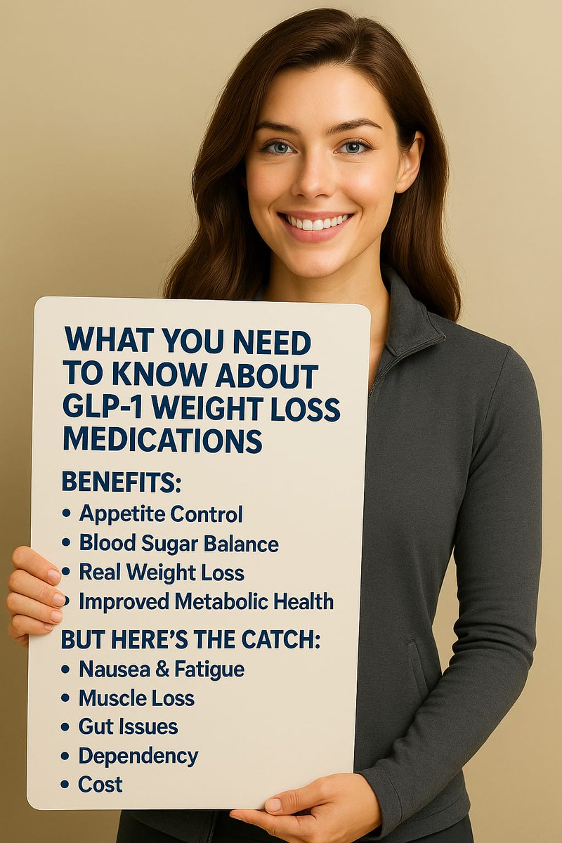 🚨 BREAKING:-GLP-1 Weight Loss Meds: Hype vs. Reality

Why They’re Hot:
Drugs like Ozempic &amp; Wegovy curb appetite, stabilize blood sugar, and help lose 10–15% body weight.

The Catch:
Side effects like nausea, fatigue, gut issues, and muscle loss are common. Weight often returns